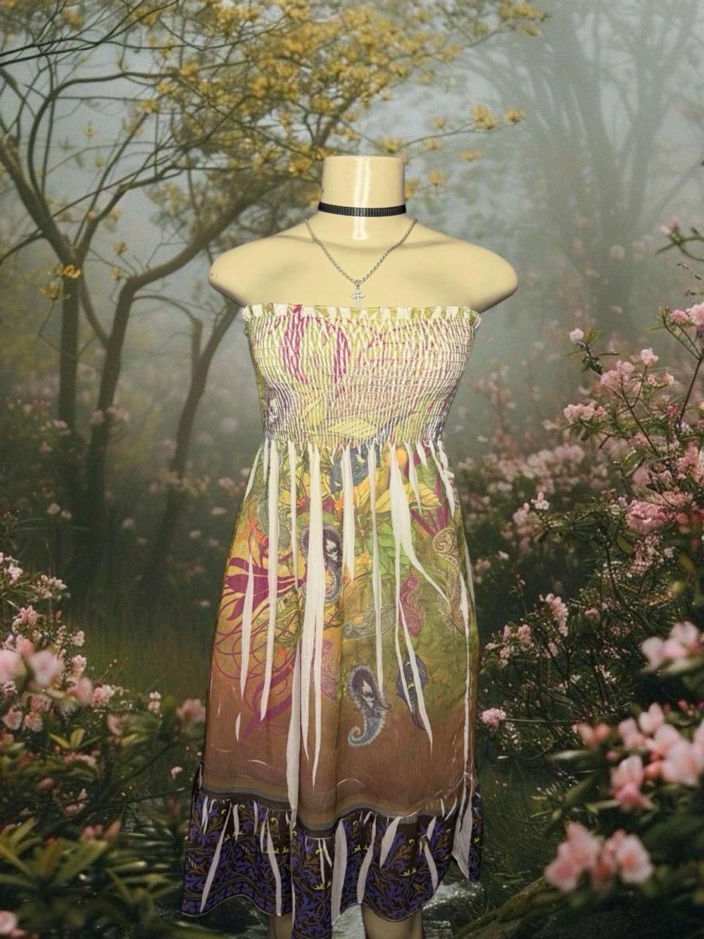 Y2K boho fairycore fairy mesh strapless dress 🧚🏻